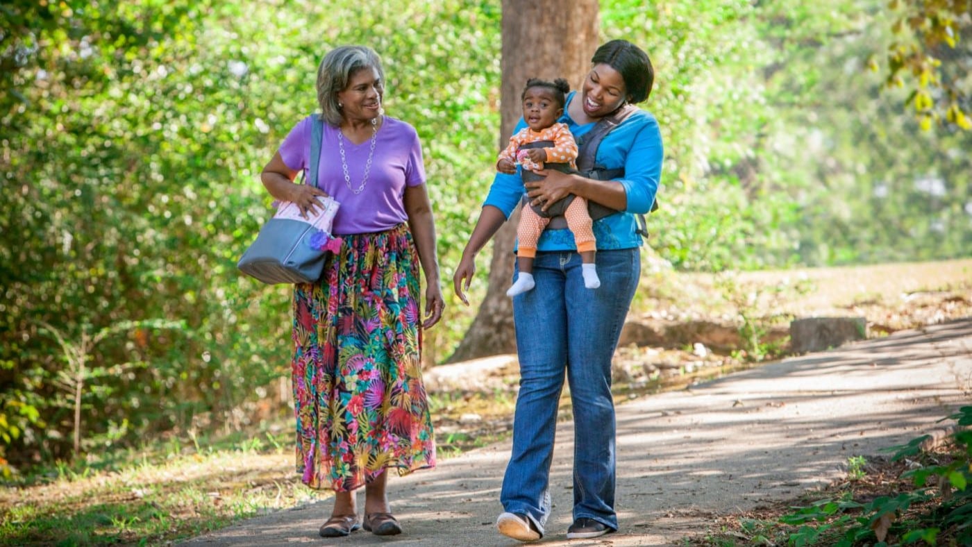 Multigenerational women walking in the park.