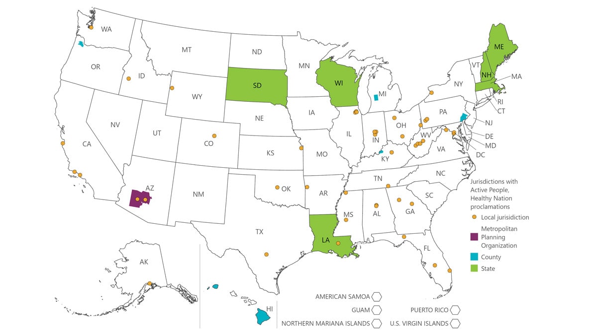 Active People, Healthy Nation proclamations map