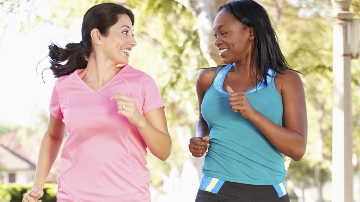 two young women jogging