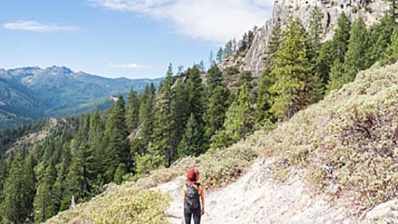 Woman hiking in mountains