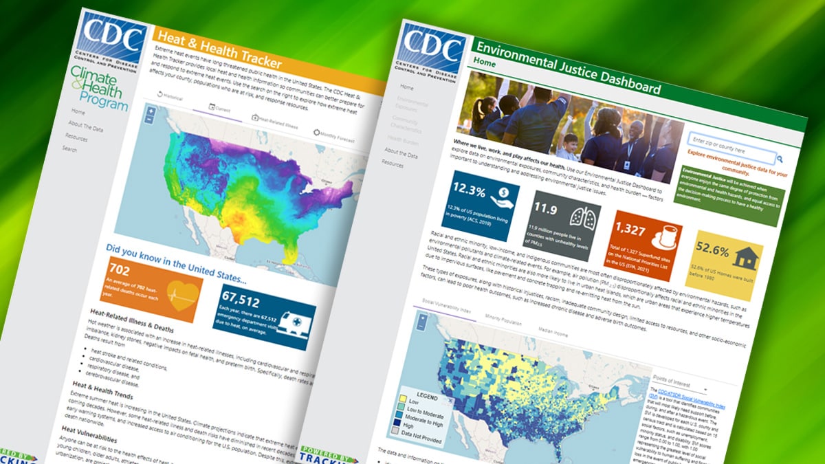 Two Tracking data dashboard home pages on a green background