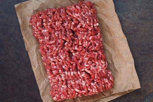 Ground beef on parchment paper