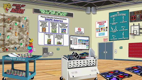 Gymnasium scene in our virtual healthy school.