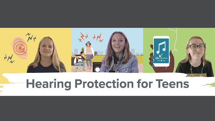 Hearing Protection for Teens. Three teenage girls on different backgrounds.