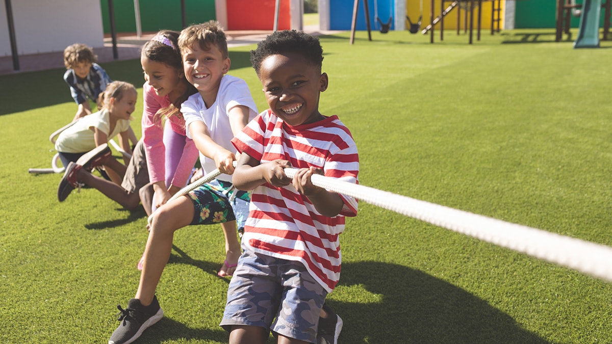 Children playing tug-of-war