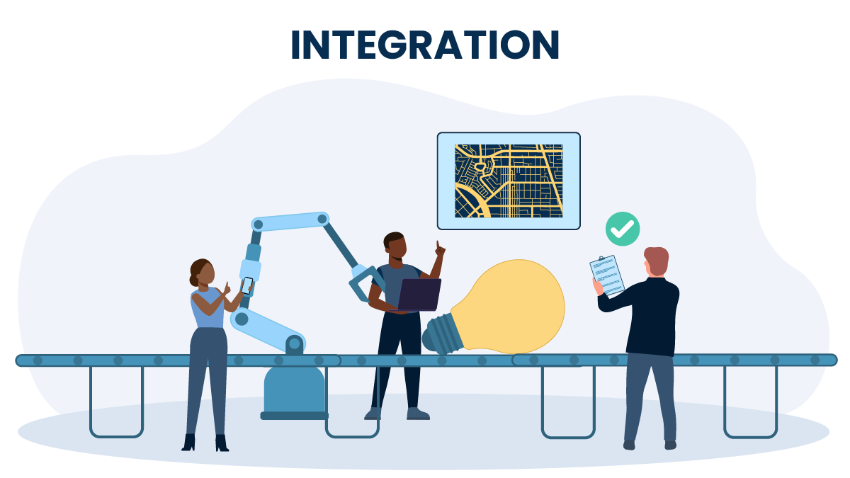 Graphic that says "Integration" and shows people collaborating.