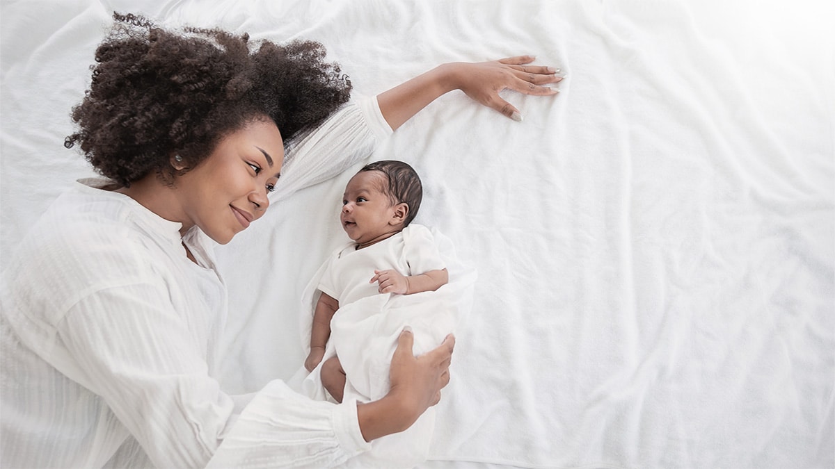 Mom and baby looking at each other