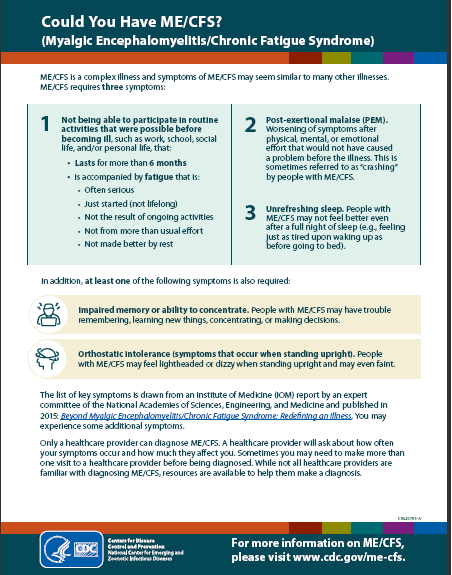 ME/CFS handout with 3 symptoms