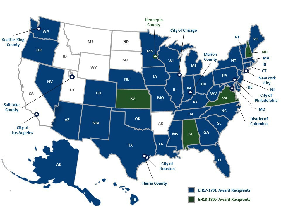 Image of map with 2018 grantees