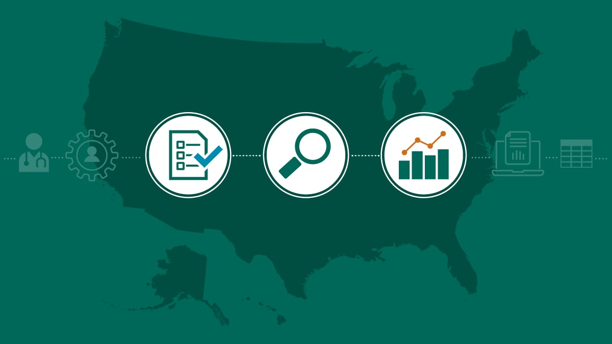 Image of a US map overlayed with general health and statistics related icons