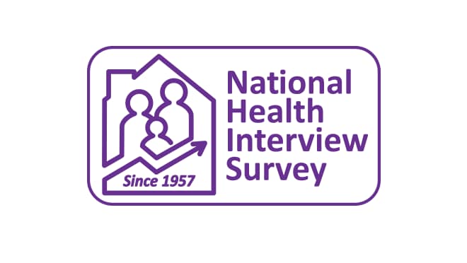 The National Health Interview Survey logo shows the outline of a house with three people and a data trend line inside.