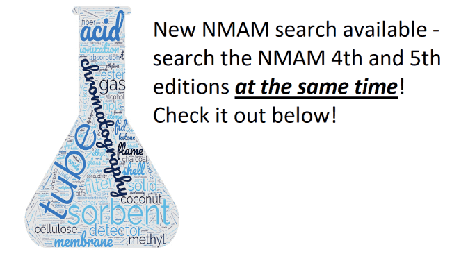 a beaker next to the text New NMAM search available - search the NMAM 4th and 5th editions at the same time! Check it out below!