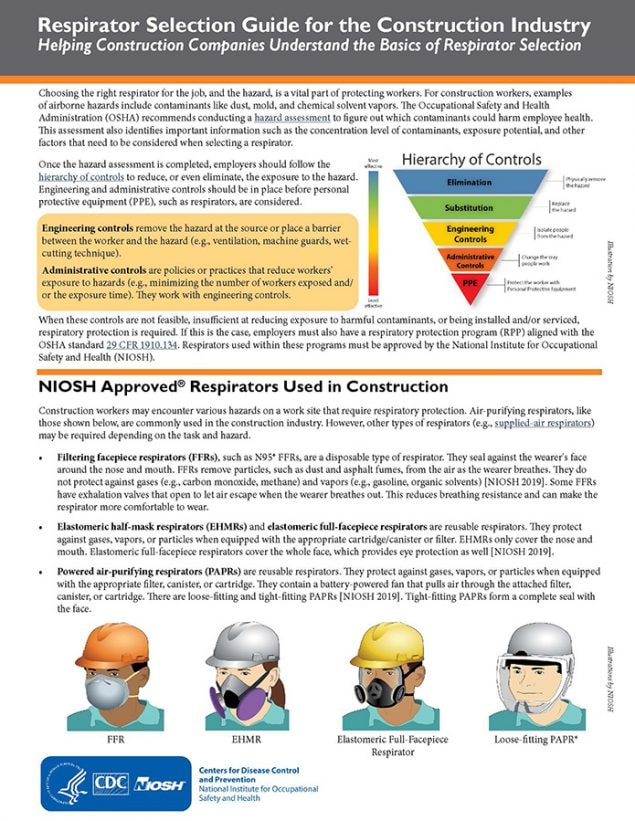 Cover page for publication 2022-123, Respirator Selection Guide for the Construction Industry