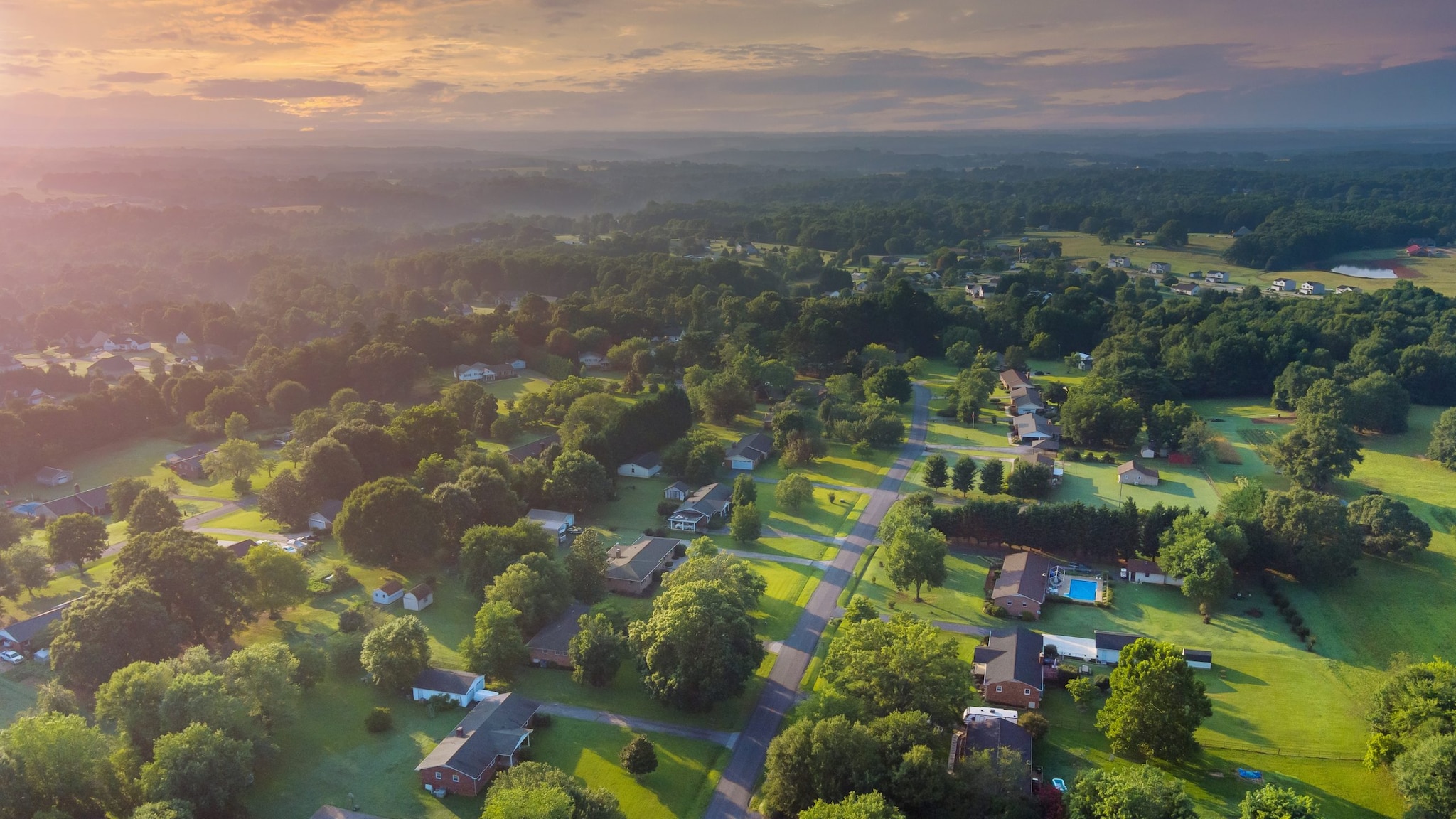 Aerial View Village Roof at dawn