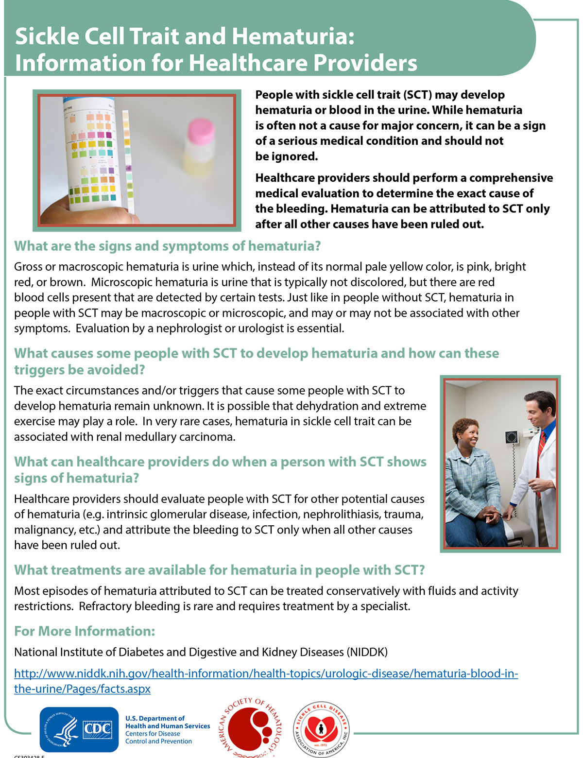 Picture of a fact sheet titled Sickle Cell Trait and Hematuria: Information for Healthcare Providers.