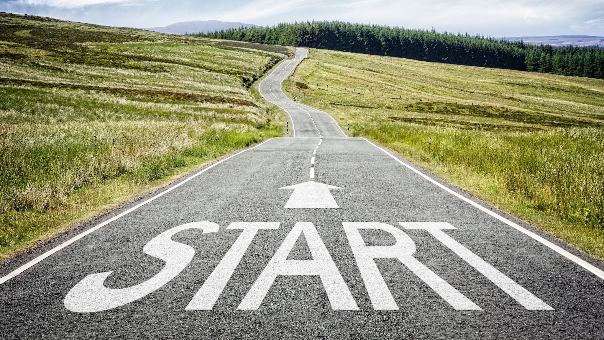 Empty road with "START" painted across the bottom.