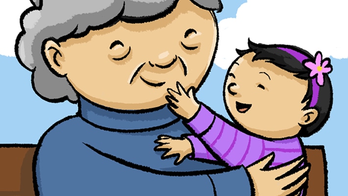 Illustration of a grandmother and a baby girl