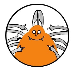 A smiling cartoon tick illustration.